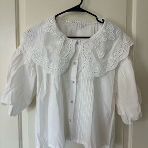 White Blouse with Lace Collar